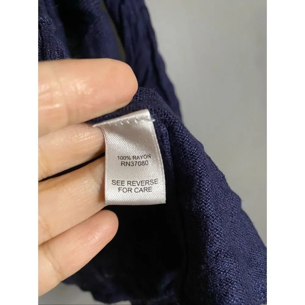 Versona Navy Crinkle Open Front Cardigan Size Large